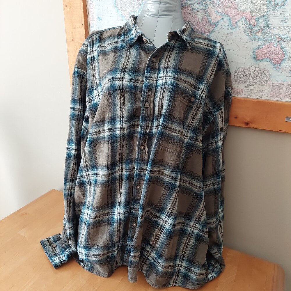 Old Navy Oversized Gender-Neutral Patterned Flannel Shirt Gray Olive Size XXXL